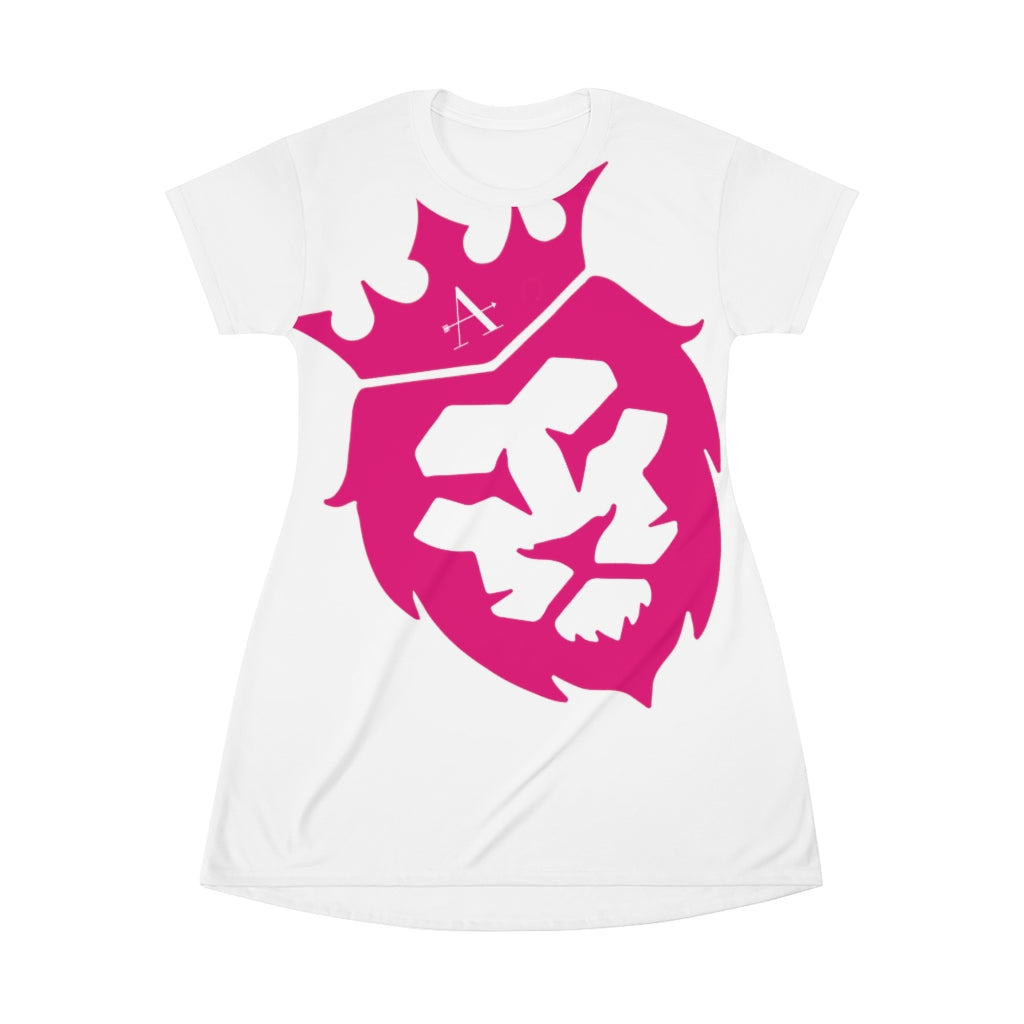 Queen of the Jungle T-Shirt Dress White|Pink