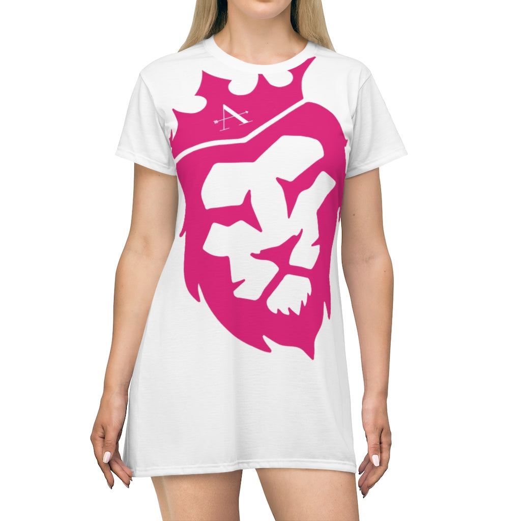 Queen of the Jungle T-Shirt Dress White|Pink